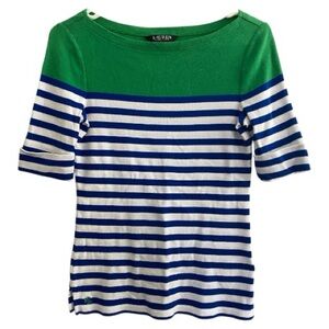 Lauren Ralph Lauren Green and Blue Striped Top Small Petite